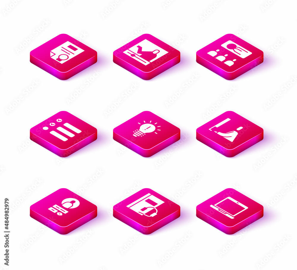 Set Create account screen, Audio book, Task list, Light bulb with concept of idea, Laptop, Student working laptop, Training, presentation and Online education icon. Vector Set Create account screen, Audio book, Task list, Light bulb with concept of idea, Laptop, Student working laptop, Training, presentation and Online education icon. Vector