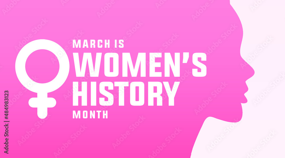 march 2022 is women's history month modern creative banner, sign, design concept, social media post, template with female women illustration and pink abstract background