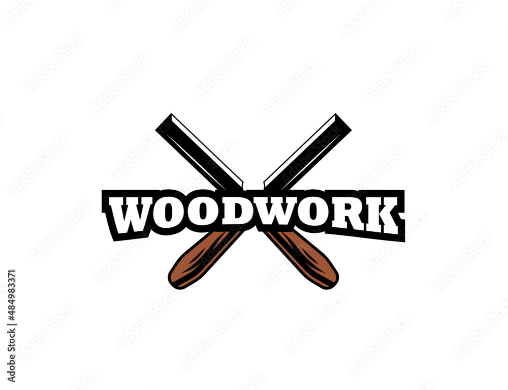 Crossed chisels vintage woodworking logo design, grange print stamp