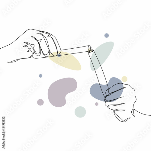 Continuous one simple single abstract line drawing of experiments in a laboratory test icon in silhouette on a white background. Linear stylized.