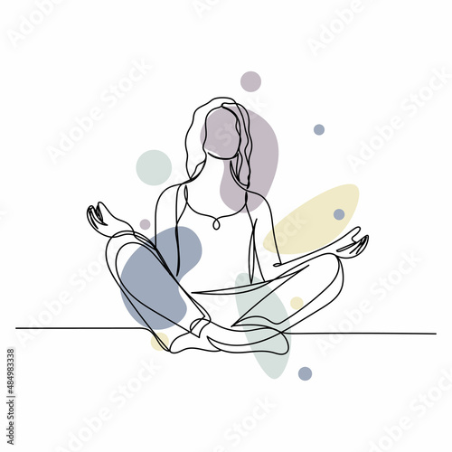 Continuous one simple single abstract line drawing of sports athletic gymnastics yoga sportswoman icon in silhouette on a white background. Linear stylized.