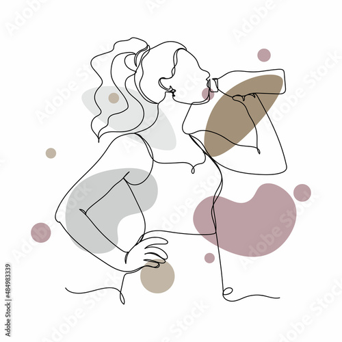 Continuous one simple single abstract line drawing of sporty athletic sportswoman icon in silhouette on a white background. Linear stylized.