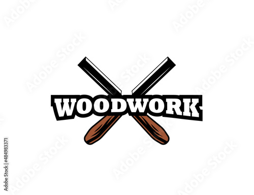 Crossed chisels vintage woodworking logo design, grange print stamp, creative carpentry lumberjack typography emblem, Retro Vector label