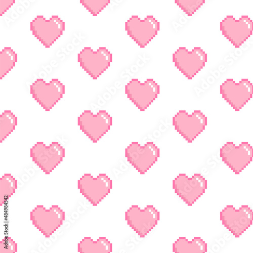 Foto Pink pixel heart seamless pattern