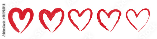 Set of watercolor red hearts. Different hearts for Valentine's Day card design. Vector clipart.