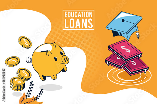 education loans lettering with piggy