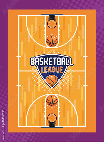 basketball league lettering and court