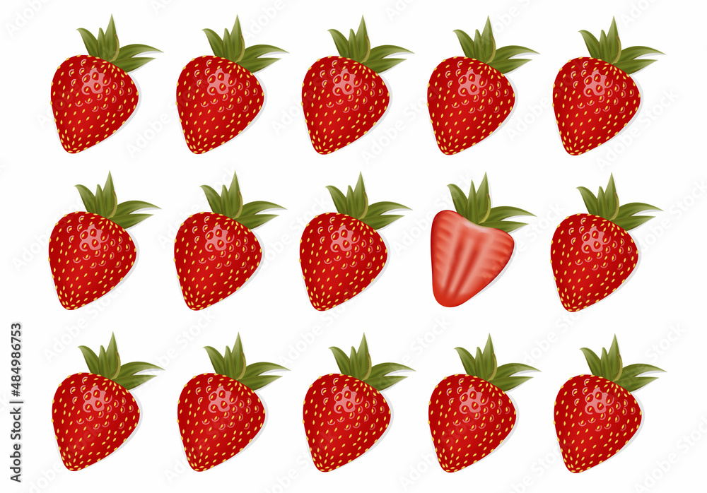 Set of red strawberries on white background.Realistic 3d isolated vector illustration Set of red strawberries on white background.Realistic 3d isolated vector illustration