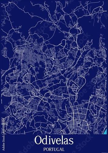 Dark Blue map of Odivelas Portugal. photo