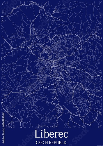 Wallpaper Mural Dark Blue map of Liberec Czech Republic.