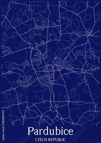 Obraz na płótnie Dark Blue map of Pardubice Czech Republic.