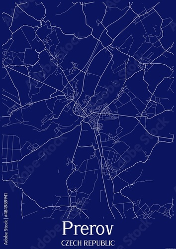 Dark Blue map of Prerov Czech Republic. photo