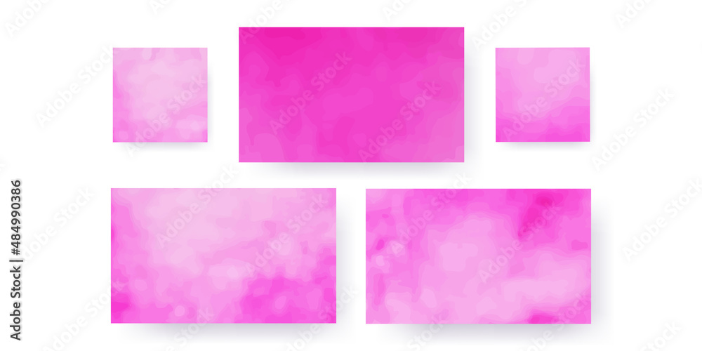Set of abstract pink watercolor background horizontal and square shapes. For card template design. For wedding, valentine, birthday. Vector illustration.