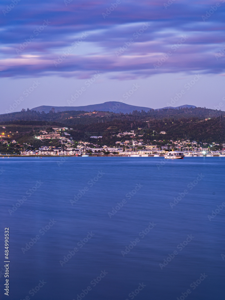 Knysna harnor and town during twilight in South Africa