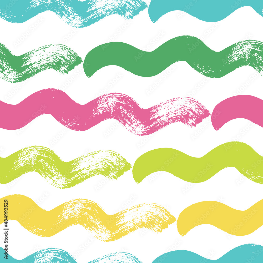 Seamless background with abstract waves. Dry brush and colored ink.