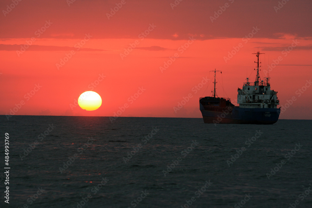 ship at sunset ship at sunset