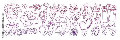 Vector pattern with afro american woman, asian girls.