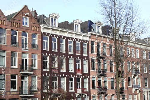 Amsterdam Jacob van Lennepkade Street Traditional Building Facades with Balconies, Netherlands