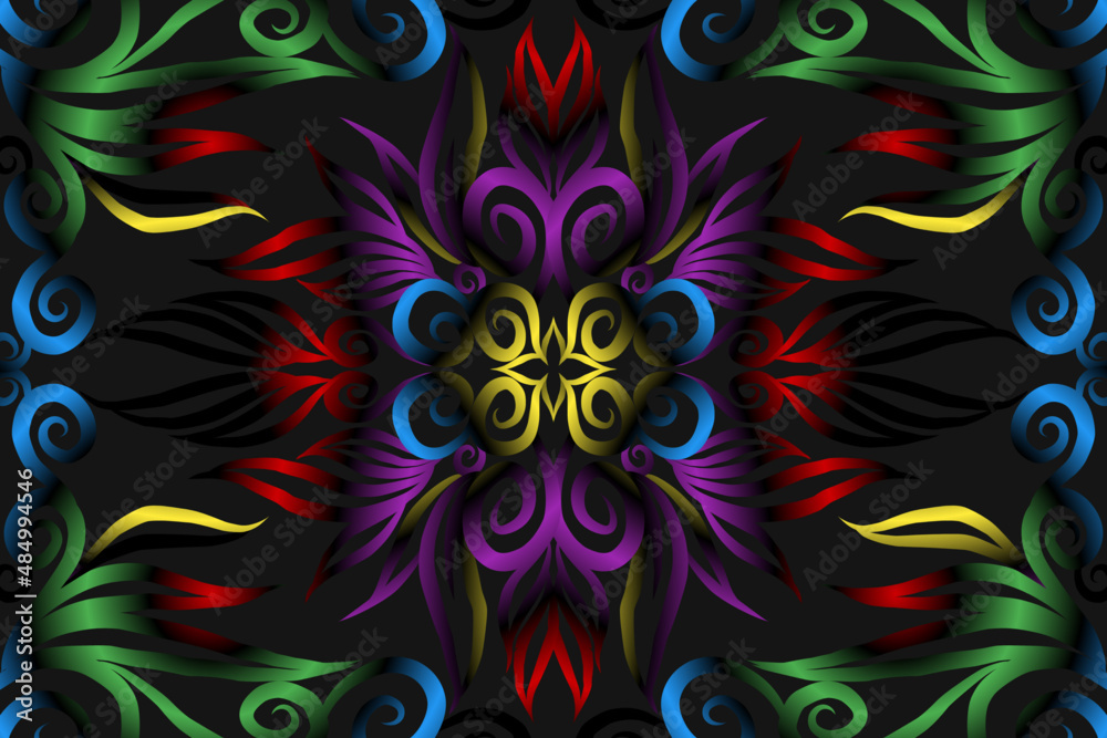 seamless colourful caleidoscope gradient flower art pattern of indonesian traditional tenun batik ethnic dayak ornament for wallpaper ads background sticker or clothing seamless colourful caleidoscope gradient flower art pattern of indonesian traditional tenun batik ethnic dayak ornament for wallpaper ads background sticker or clothing