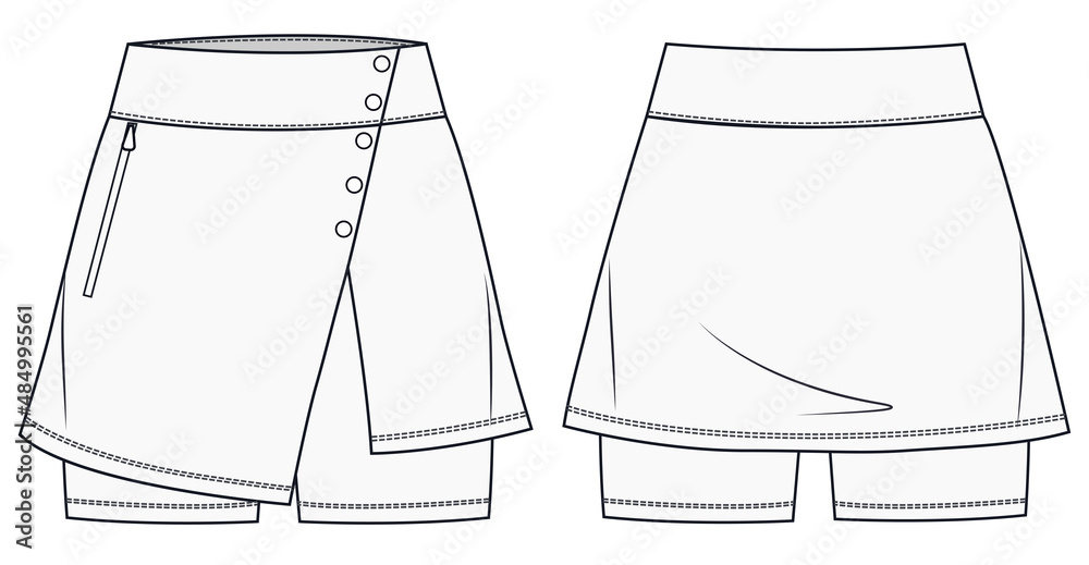 Girls Sport Skirt fashion flat drawing template. Womens Sport Shorts ...
