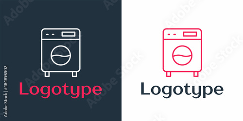 Logotype line Washer icon isolated on white background. Washing machine icon. Clothes washer - laundry machine. Home appliance symbol. Logo design template element. Vector