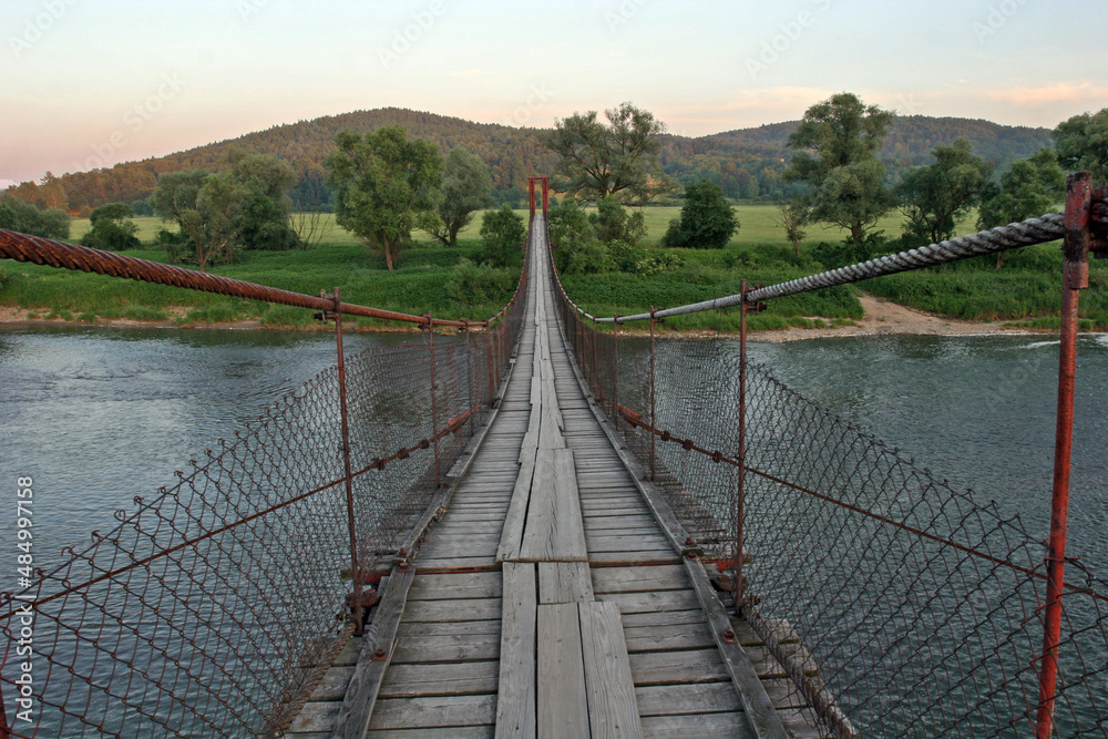 Obraz premium Bridge over the San River, Dynowskie Foothills (Pogorze Dynowskie), Poland