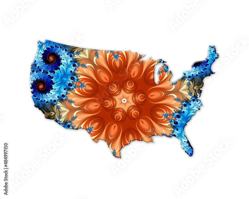 Fototapeta Naklejka Na Ścianę i Meble -  American Map USA symbol Mandala psychedelic icon chromatic logo illustration