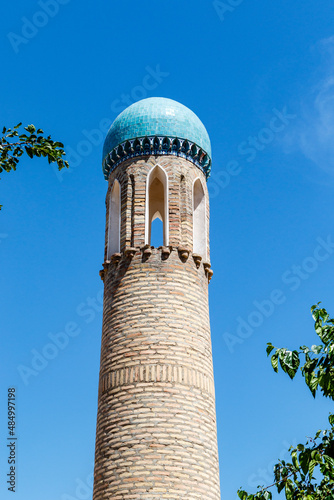 Minaret at Dorut Tilavat complex in Shahrisabz, Uzbekistan