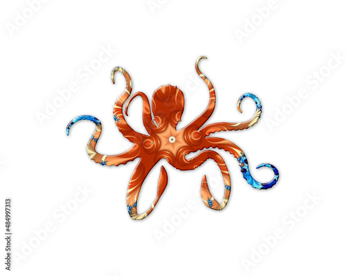 Octopus Octopi symbol Mandala psychedelic icon chromatic logo illustration
