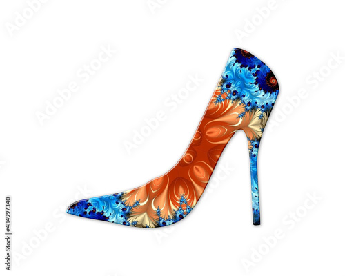 Lady women high heel shoe symbol Mandala psychedelic icon chromatic logo illustration