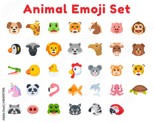 All animals vector emoticon icon set. Isolated animal colored emoji symbol collection. Animal icon set stock illustration