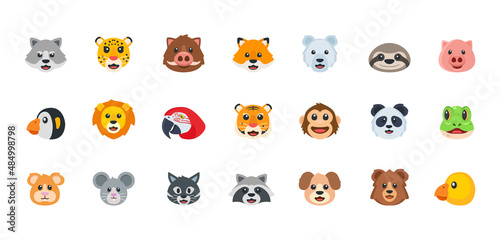 Fototapeta Naklejka Na Ścianę i Meble -  Animal emoji set. Vector animal icon set.