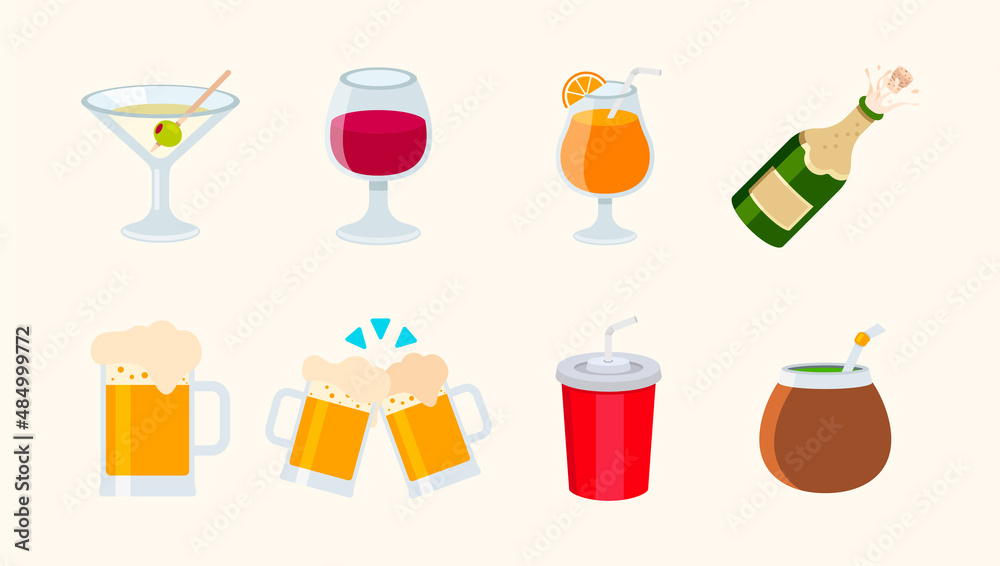 Vector Drinks icon set. Emoji drinks set. Emoticon drinks Stock Vector