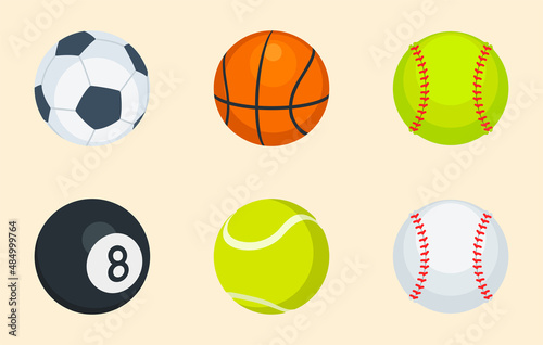 Fototapeta Sports ball color icon set