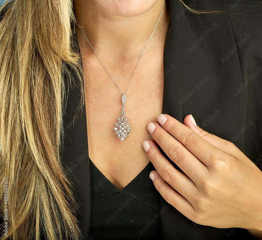 Diamond necklace on young woman