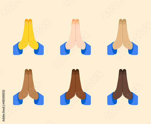 Folded hand emoji gesture. All skin tones folded hands emoticon