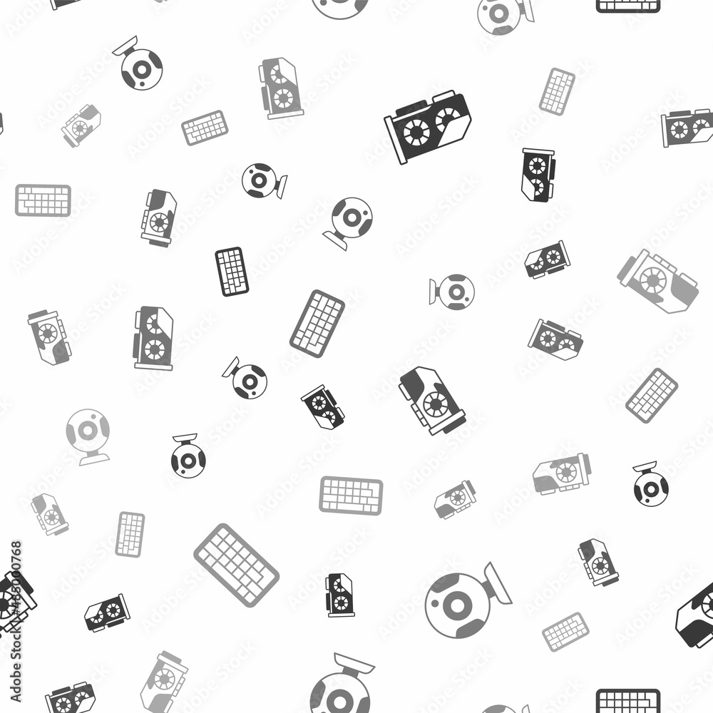 Set Video graphic card, Web camera, and Keyboard on seamless pattern. Vector Set Video graphic card, Web camera, and Keyboard on seamless pattern. Vector
