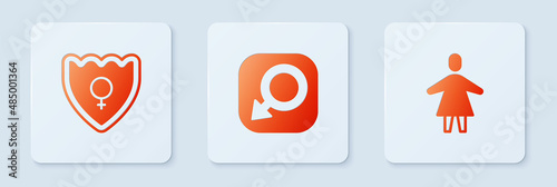 Set Male gender, Gender shield, Female and . White square button. Vector