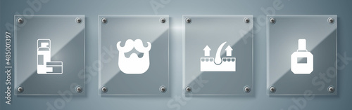 Set Aftershave, Human hair follicle, Mustache and beard and Shaving gel foam. Square glass panels. Vector