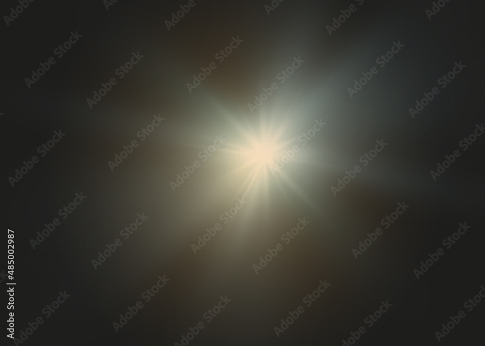 Natural, sun glare on a black background.A star in the haze. Glowing isolated white transparent light effect, glare.