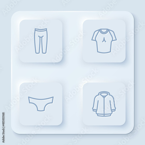 Set line Leggings  T-shirt  Men underpants and Hoodie. White square button. Vector