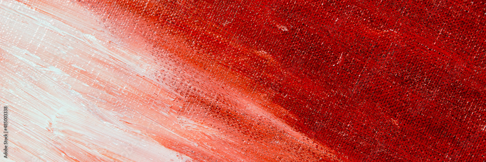 abstract creative background: white and red blurred stains of colored primer when toning the canvas, temporary object.