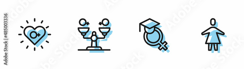 Set line Teacher, Feminism, Gender equality and Female icon. Vector