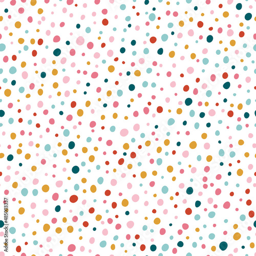 Colorful Polka Dots Vector Pattern. Abstract Doodle Stain Seamless Multicolored Background