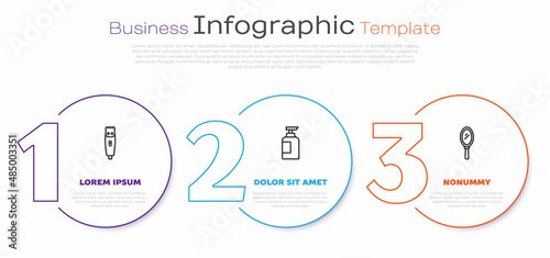 Set line Hair clipper, Bottle of shampoo and Hand mirror. Business infographic template. Vector