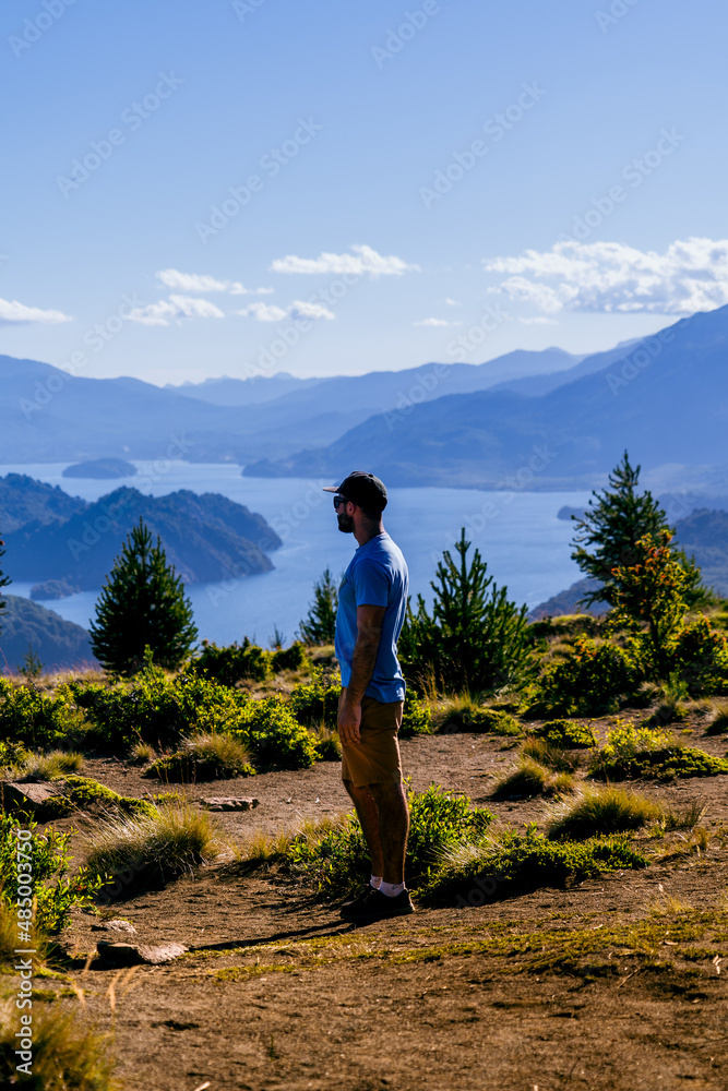 Fototapeta premium person on the top of mountain