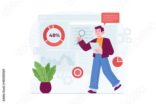 Data Analyst concept vector Illustration idea for landing page template, Statistical analysis and information data research audit, business financial chart, balance calculation. Hand drawn Flat Style