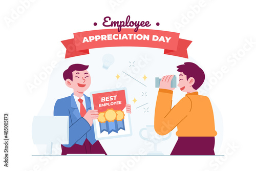 HR Employee concept vector Illustration idea for landing page template, rewarding with bonus for good result, motivation and inspirational appreciation, success award. Hand drawn Flat Style
