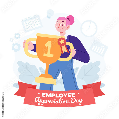 HR Employee concept vector Illustration idea for landing page template, rewarding with bonus for good result, motivation and inspirational appreciation, success award. Hand drawn Flat Style