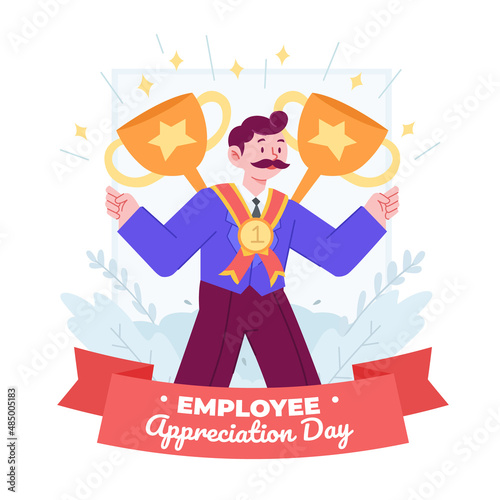 HR Employee concept vector Illustration idea for landing page template, rewarding with bonus for good result, motivation and inspirational appreciation, success award. Hand drawn Flat Style